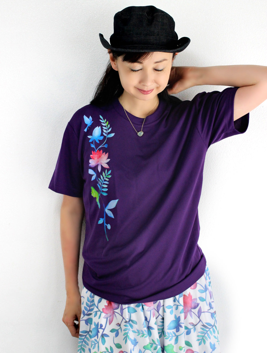 ロータスボタニカルプリントドライTシャツ