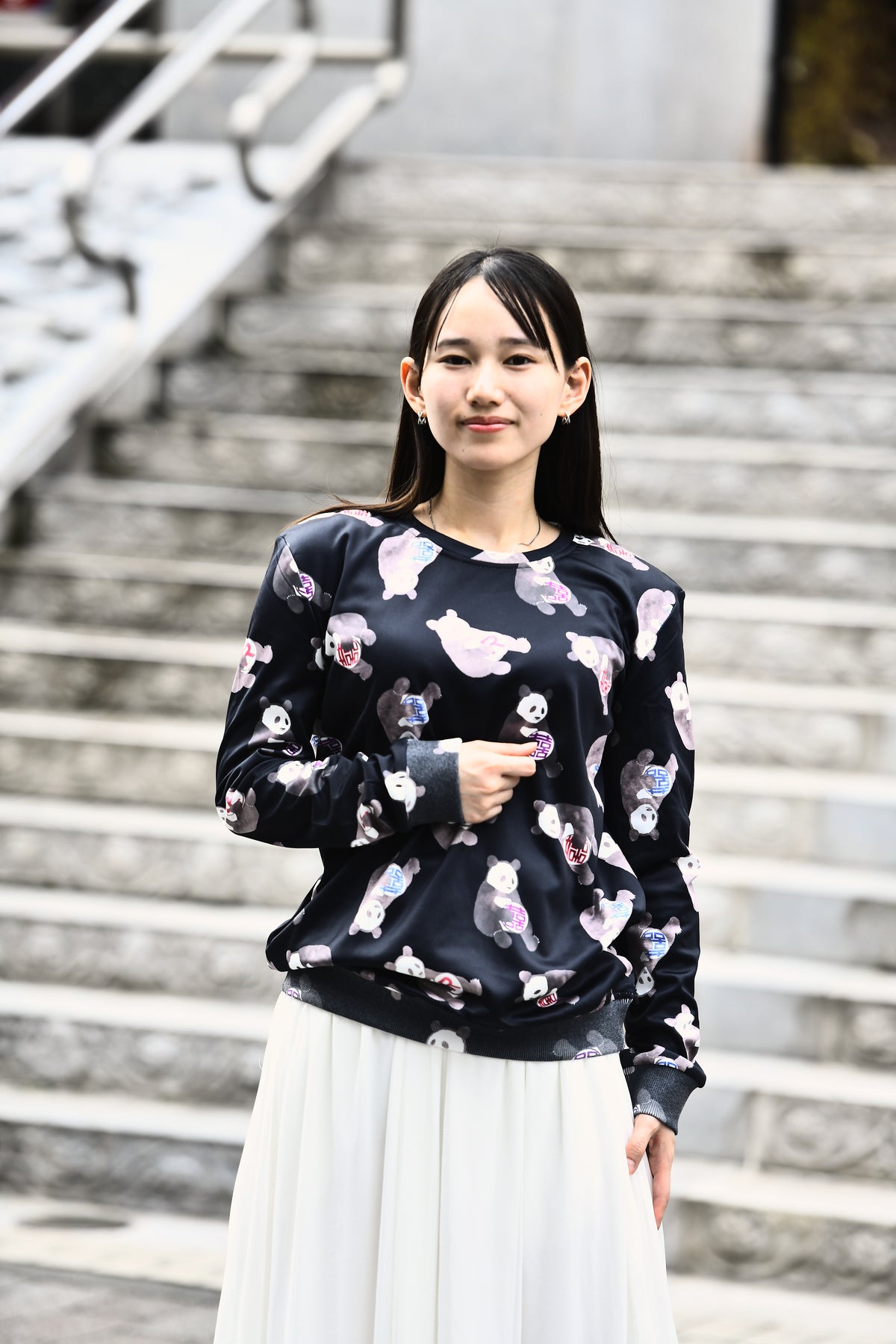 カラフルプリントロングTシャツ パンダ