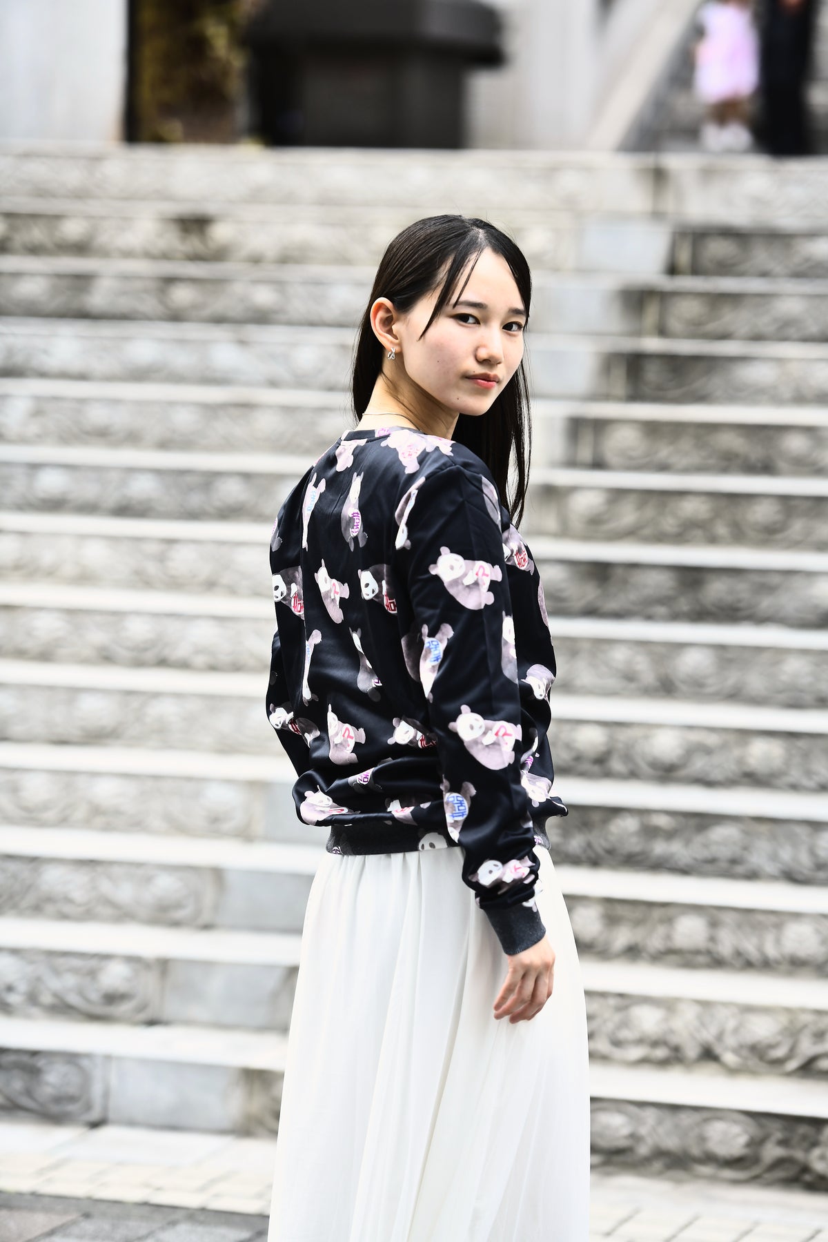 カラフルプリントロングTシャツ パンダ